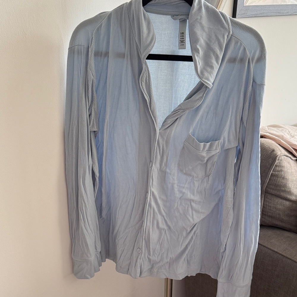 SKIMS Light Blue Soft Lounge Button-Up Shirt